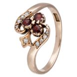 14K. Rose gold antique ring set with diamonds and glass garnets.