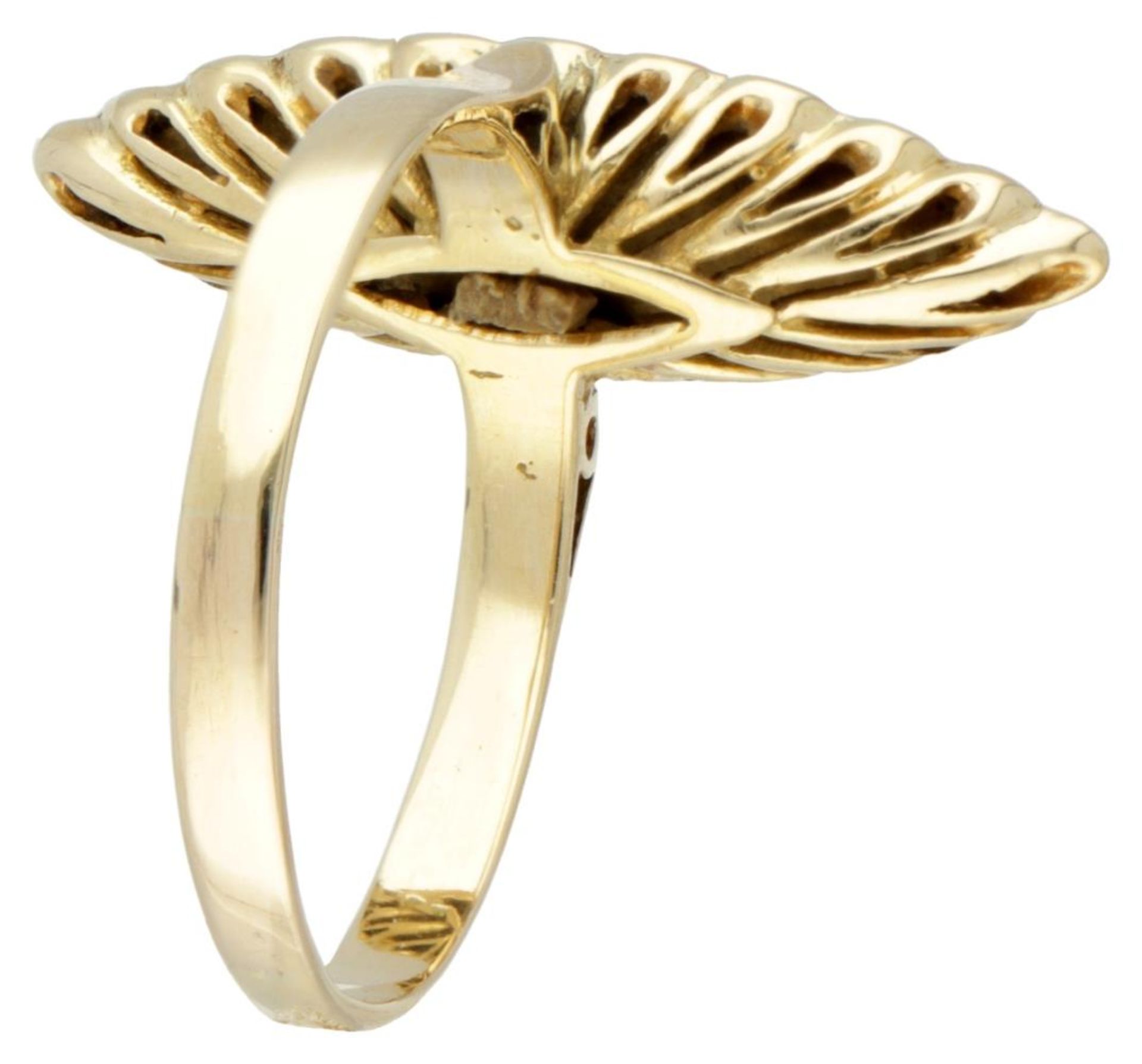 Vintage 18K. yellow gold navette ring set with diamond and blue enamel. - Bild 2 aus 2