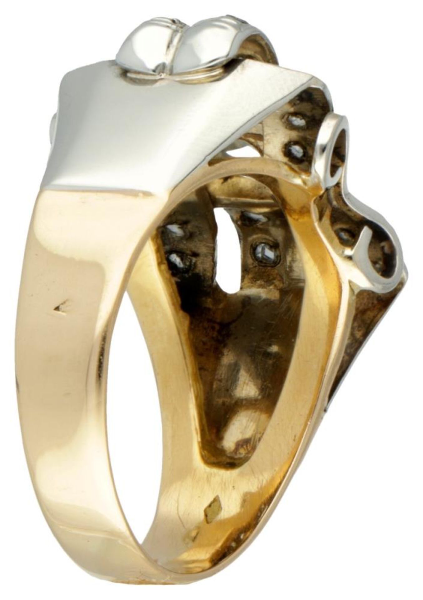 Retro 18K. bicolor gold bow-shaped tank ring set with diamond. - Bild 2 aus 2