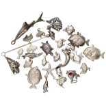 Lot of various silver pendants and one pin of sea animals.