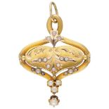 14K. Yellow gold Art Nouveau pendant set with seed pearls.