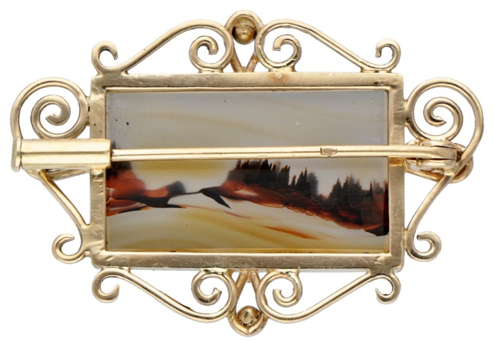 Vintage brooch with landscape agate in a 14K. yellow gold frame. - Bild 2 aus 3