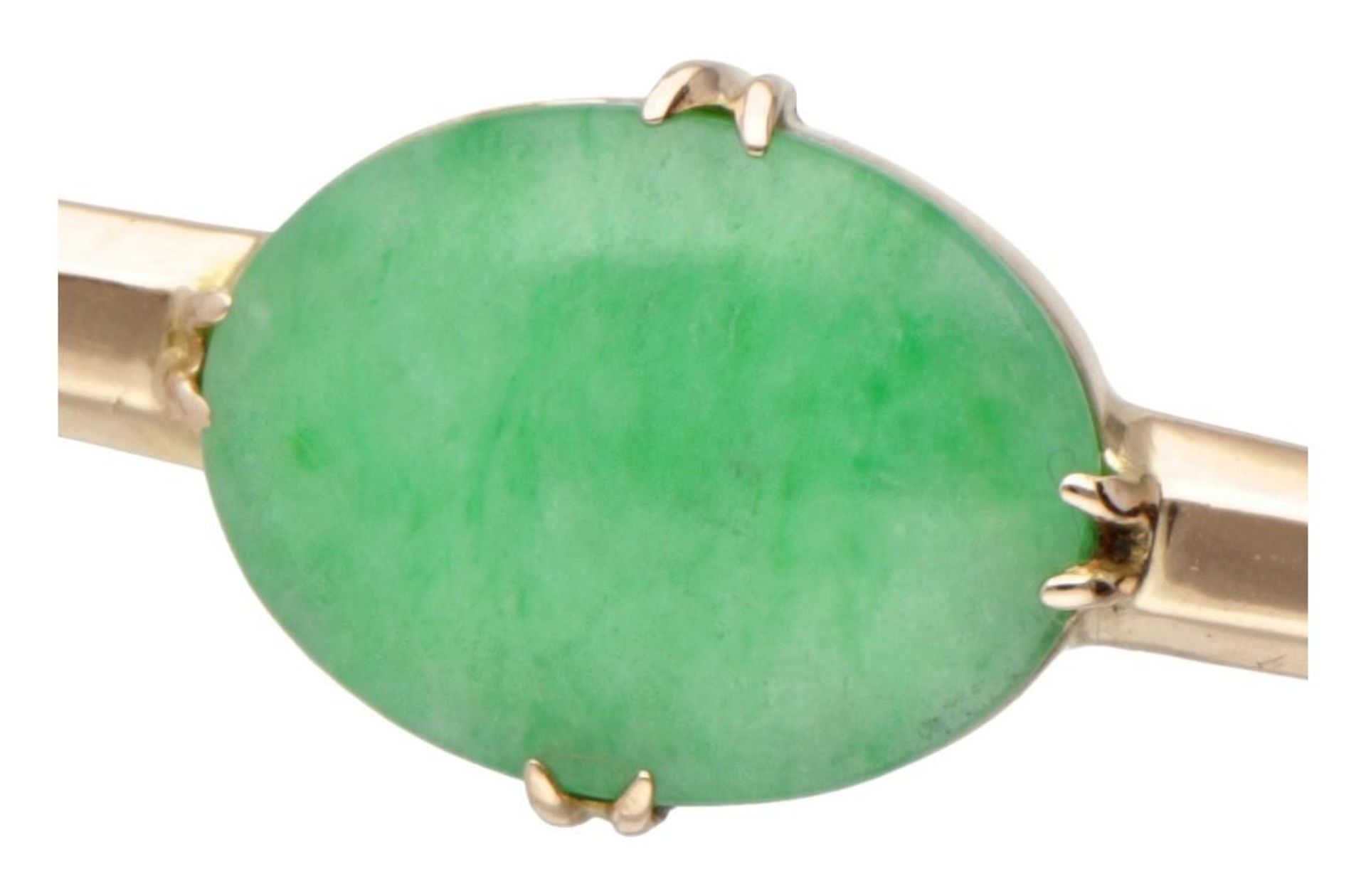 18K. Rose gold vintage bar brooch set with a green gemstone. - Bild 2 aus 3