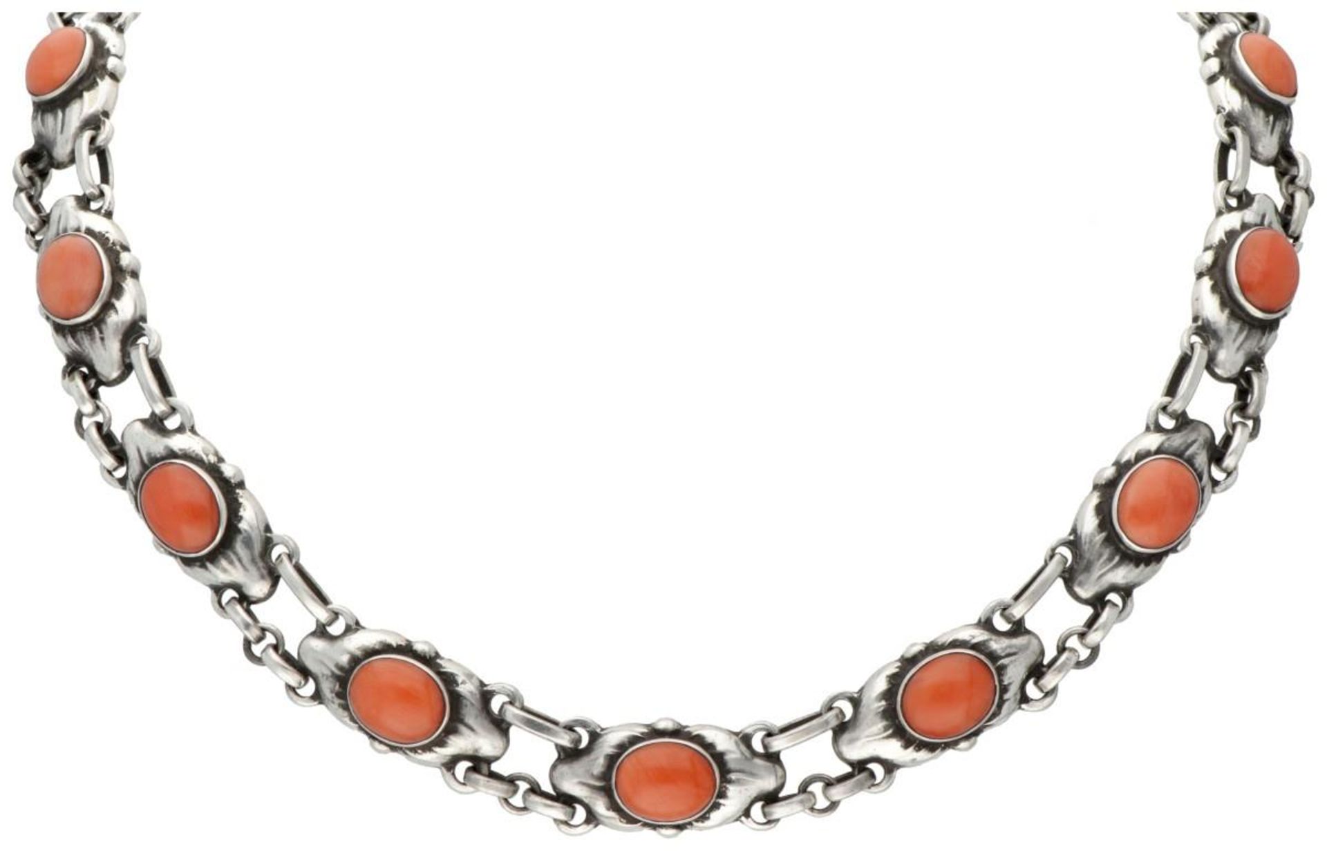 Sterling silver Art Nouveau style necklace no.22 by Georg Jensen, set with red coral. - Image 2 of 5