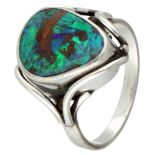 Sterling silver ring set with a boulder opal.