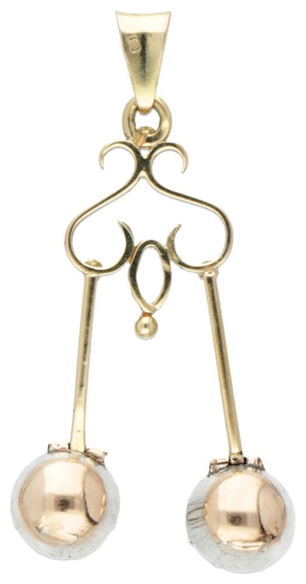 14K. Yellow gold vintage pendant set with two rose cut diamonds. - Bild 2 aus 2