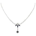 14K. White gold classic necklace set with approx. 1.88 ct. diamond and approx. 1.84 ct. natural sapp