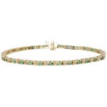 14K. Yellow gold vintage bracelet set with approx. 0.87 ct. natural emerald and approx. 0.08 ct. dia