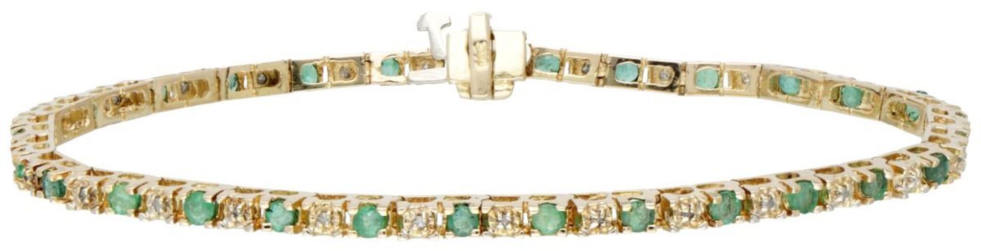 14K. Yellow gold vintage bracelet set with approx. 0.87 ct. natural emerald and approx. 0.08 ct. dia