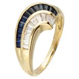 18K. Yellow gold ring set with approx. 0.25 ct. diamond and approx. 0.65 ct. natural sapphire.