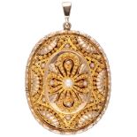 14K. Yellow gold Dutch regional costume pendant from 1942 set with seed pearls.