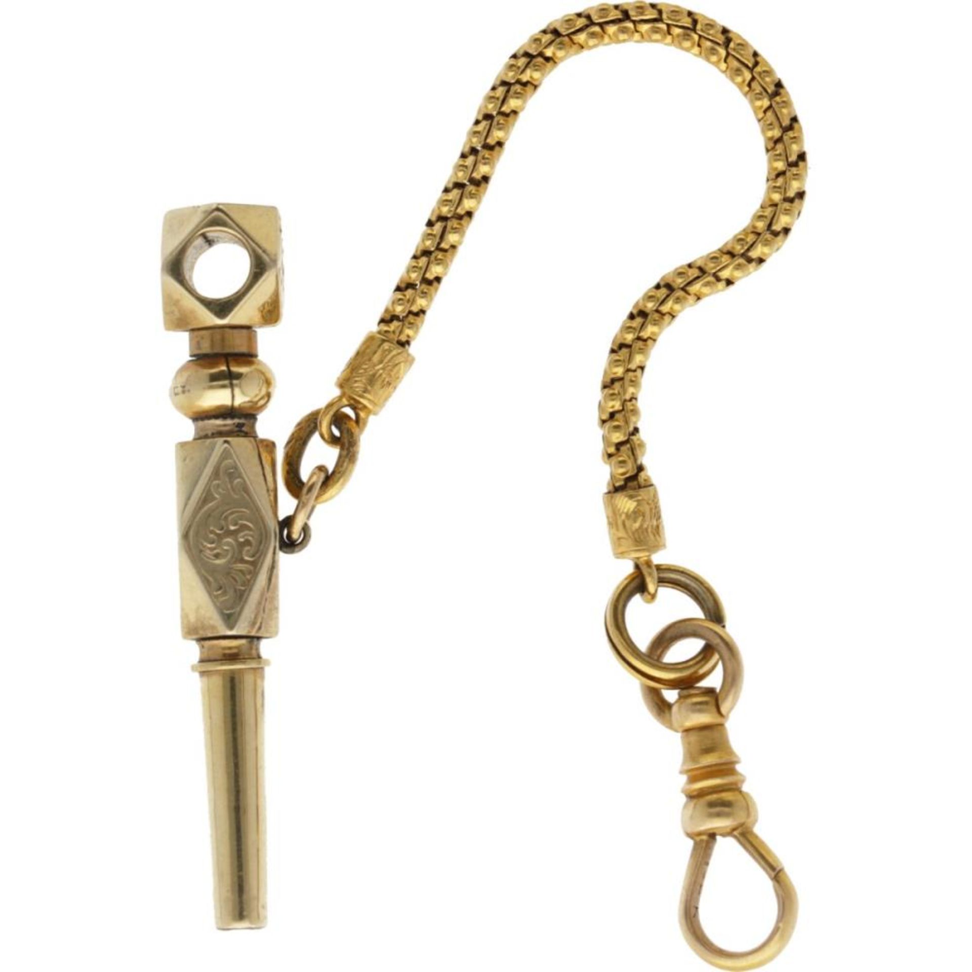 Pocket watch key with chain, gold-plated. - Bild 3 aus 3