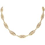 18K. Yellow gold Art Nouveau necklace with graceful details and navette-shaped links.