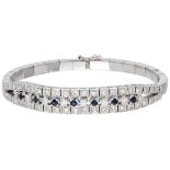 18K. White gold classic bracelet set with approx. 1.10 ct. diamond and approx. 0.42 ct. natural sapp