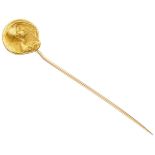 18K. Yellow gold Art Nouveau lapel pin entitled 'The Night' by Frederic de Vernon.