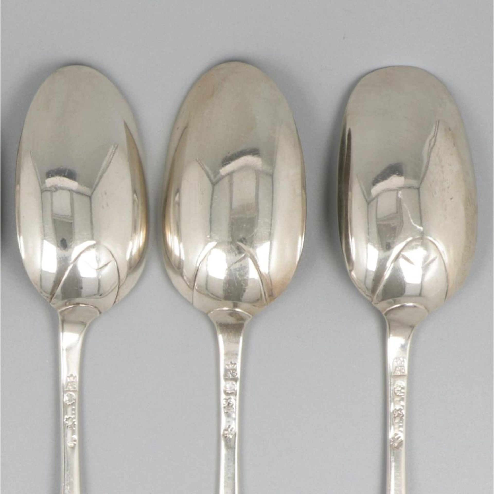 Set of 6 spoons (Bruges, Belgium, Adrianus Buschop 1756) silver. - Image 3 of 8