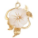 Franklin Mint 14K. yellow gold pendant set with a flower made of quartz and a diamond.