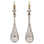 14K. Yellow gold / Pt 850 platinum Art Deco earrings set with approx. 0.15 ct. diamond.