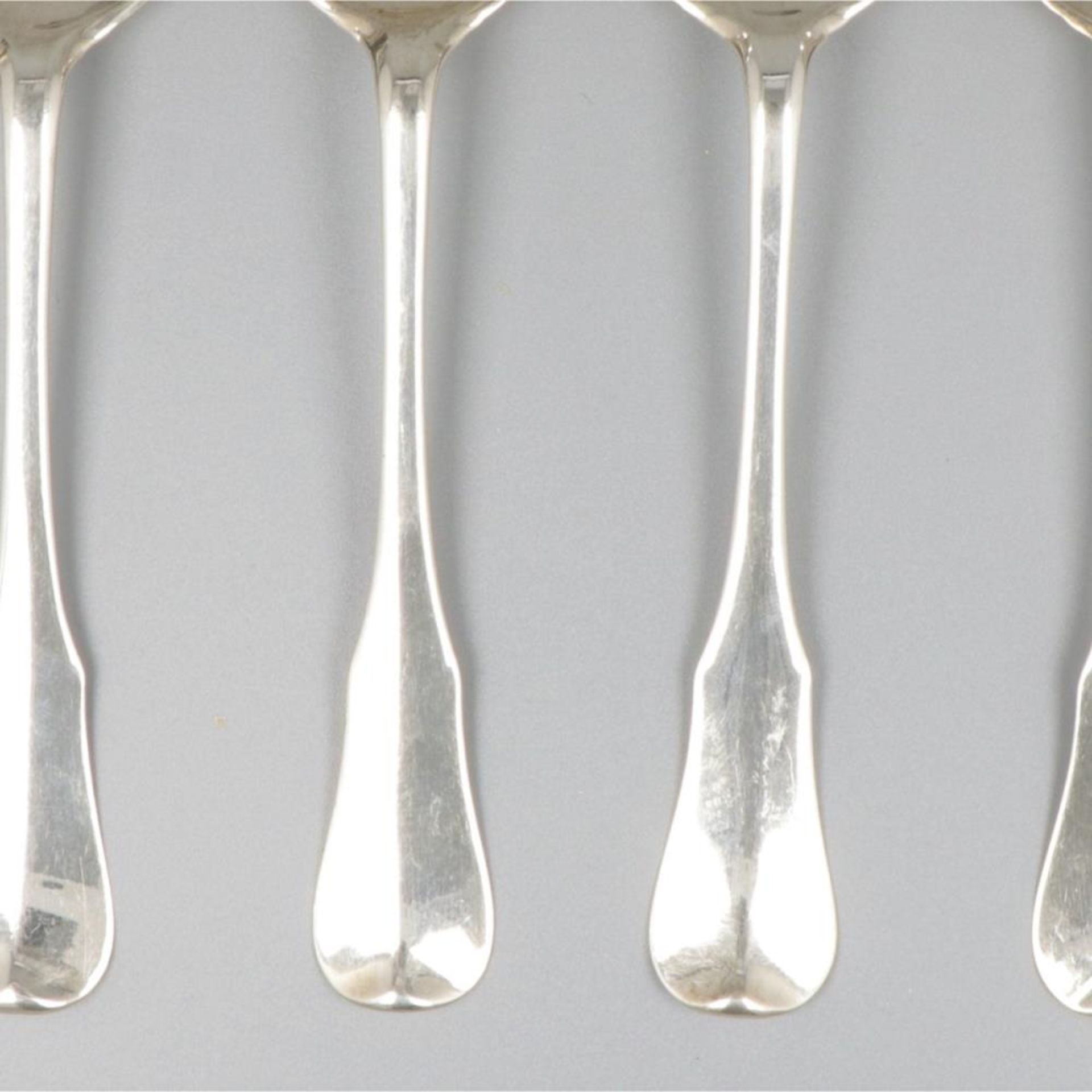 Set of 6 spoons (Bruges, Belgium, Adrianus Buschop 1756) silver. - Image 6 of 8