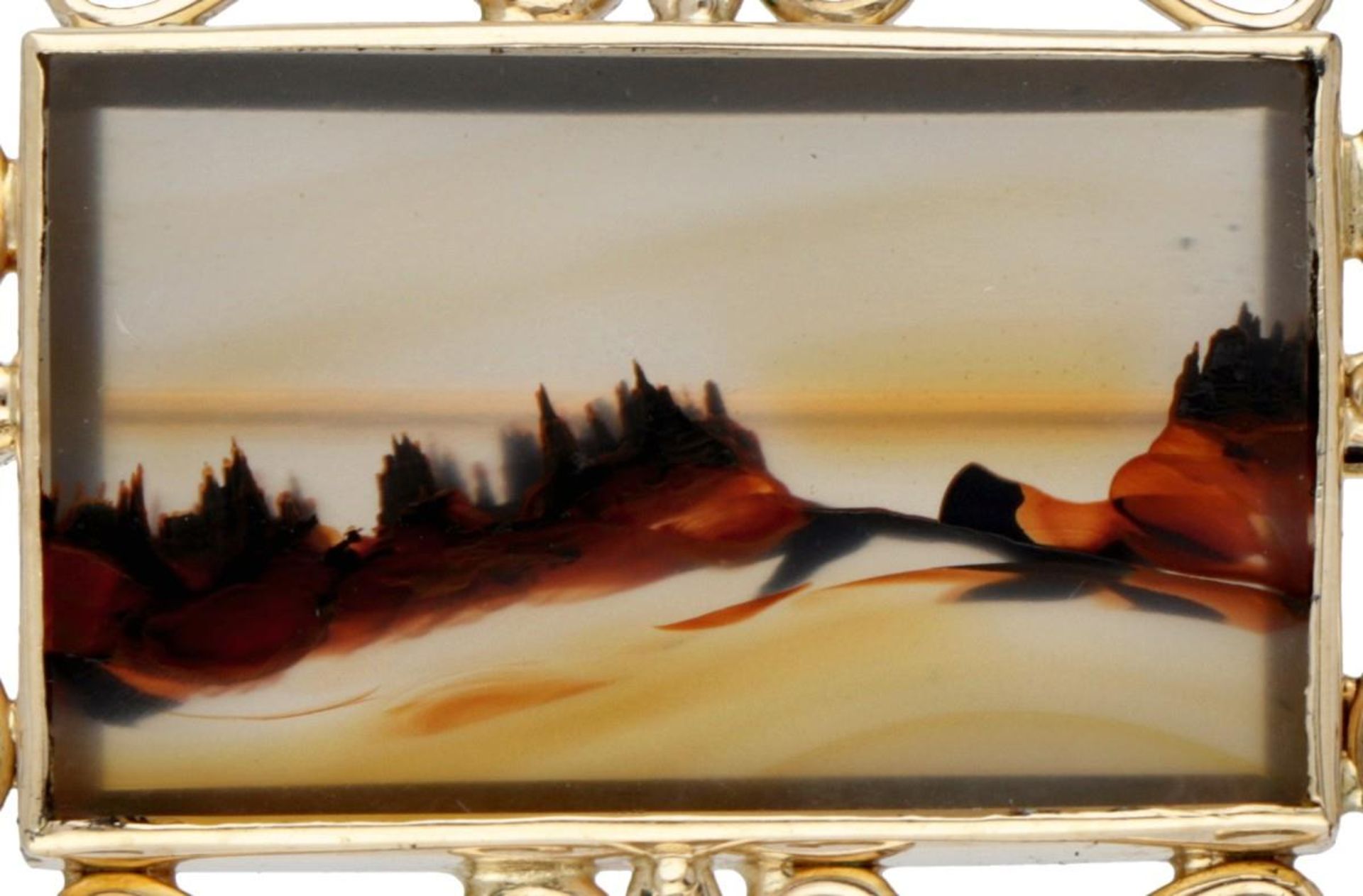 Vintage brooch with landscape agate in a 14K. yellow gold frame. - Bild 3 aus 3