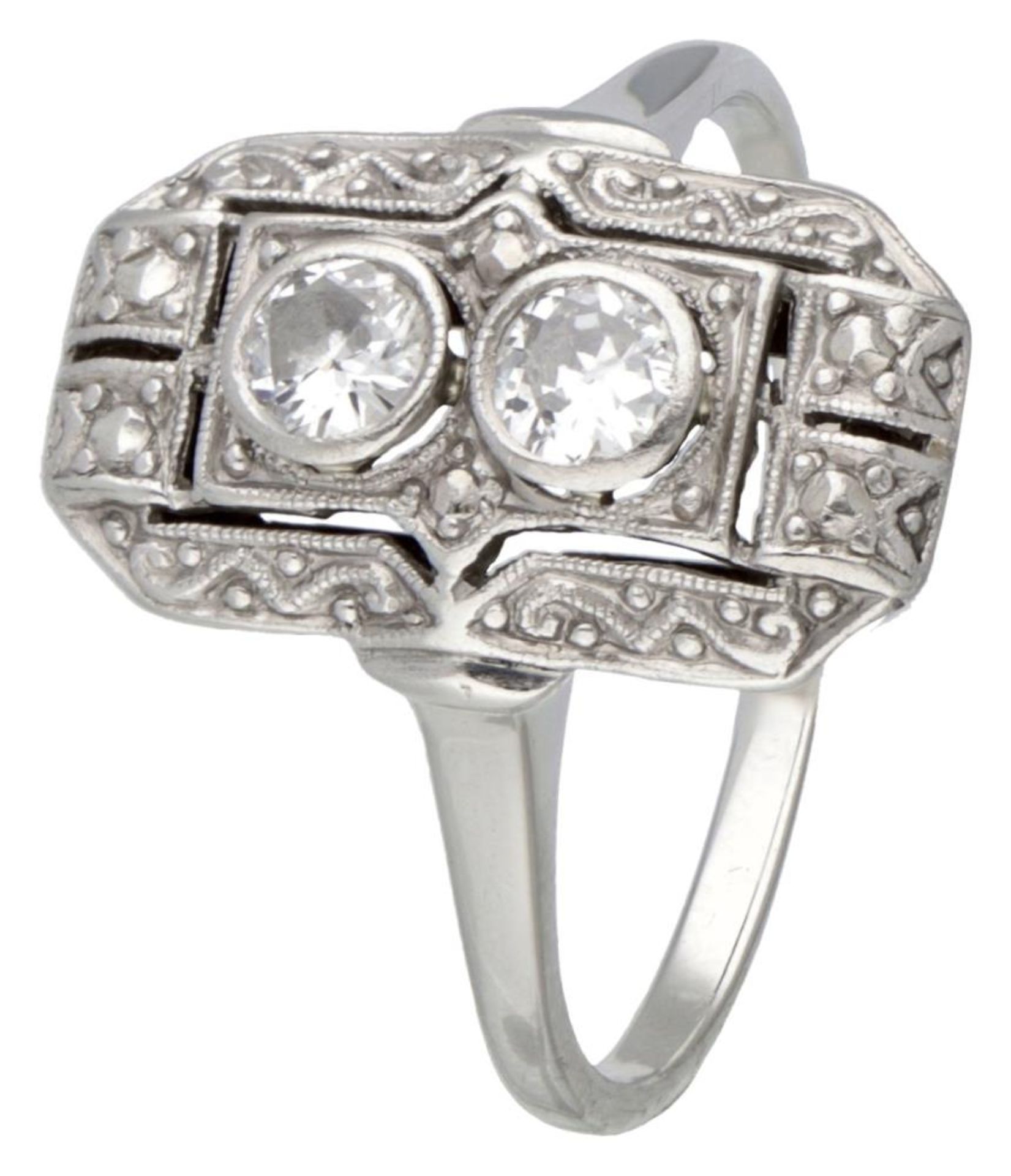 14K. White gold / Pt 950 platinum Art Deco ring set with approx. 0.21 ct. diamond.