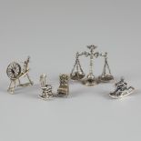 5-piece lot of silver miniatures.