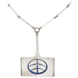 Sterling silver necklace and blue enamel pendant by Bjorn Sigurd Ostern for David Andersen.