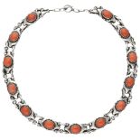 Sterling silver Art Nouveau style necklace no.22 by Georg Jensen, set with red coral.
