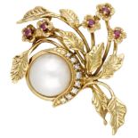 Givenchy for Franklin Mint 18K. yellow gold vintage brooch set with approx. 0.10 ct. diamond, ruby a