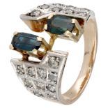 14K. Yellow gold vintage ring set with approx. 1.47 ct. natural sapphire and approx. 0.60 ct. diamon