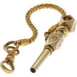 Pocket watch key with chain, gold-plated.