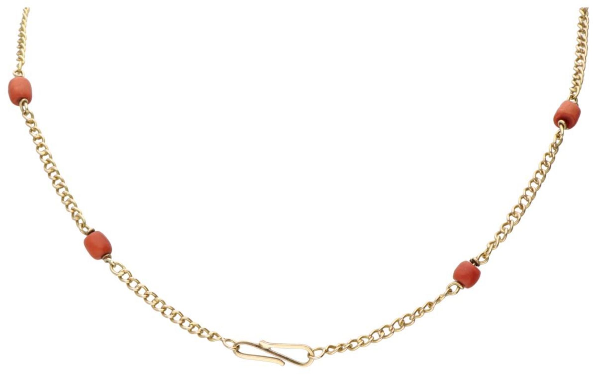 14K. Yellow gold vintage necklace and pendant set with red corals. - Bild 3 aus 3