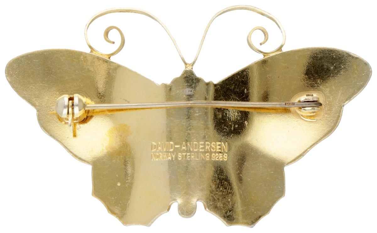 Sterling silver guilloche enamel butterfly brooch by Norwegian designer David Andersen. - Image 2 of 3
