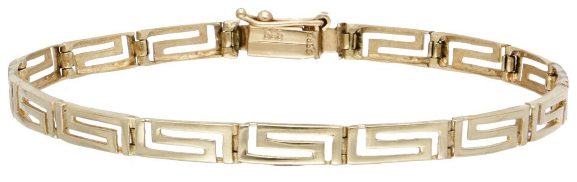 14K. Yellow gold link bracelet with meander motif.