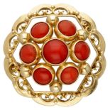 Vintage 14K. yellow gold brooch set with approx. 1.68 ct. red coral.