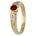 18K. Yellow gold ring set with approx. 0.31 ct. ruby and cubic zirconia.