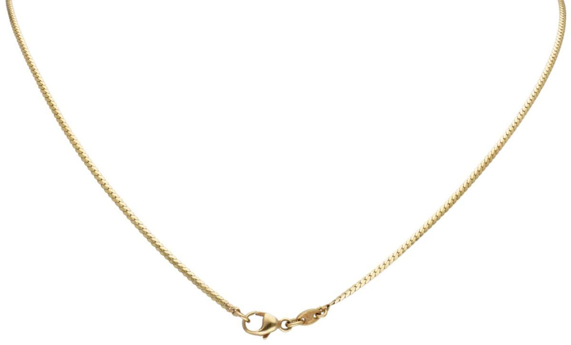 14K. Yellow gold flat gourmet link necklace and pendant set with approx. 0.05 ct. diamonds. - Bild 3 aus 3