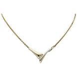 14K. Yellow gold link necklace and bicolor pendant set with approx. 0.07 ct. diamond.