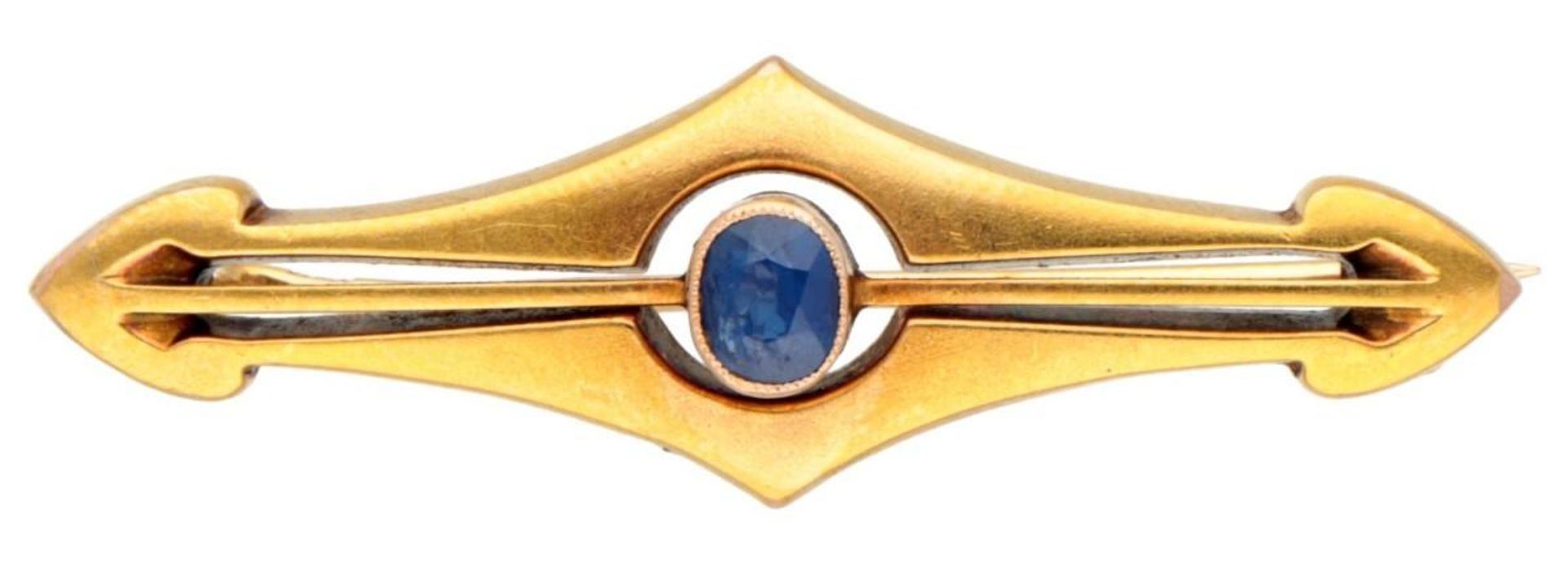 Art Deco 18K. yellow gold brooch set with approx. 0.27 ct. sapphire.