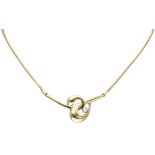 14K. Yellow gold flat gourmet link necklace and pendant set with approx. 0.05 ct. diamonds.