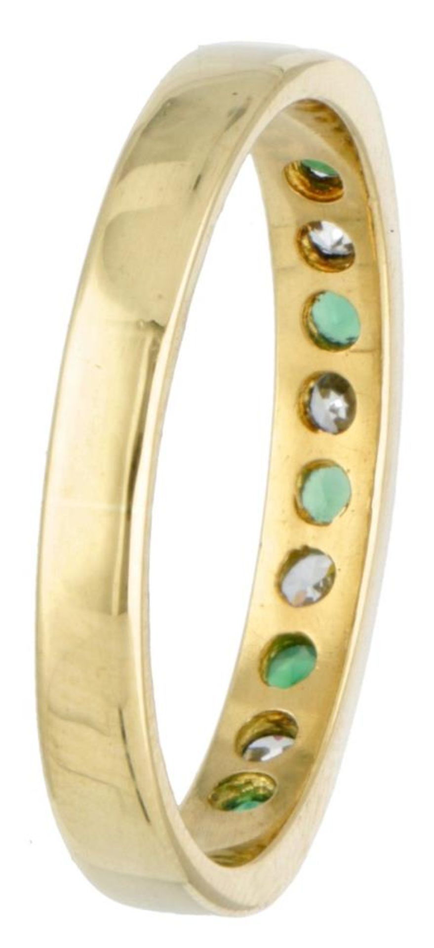 18K. Yellow gold ring set with approx. 0.18 ct. emerald and rhinestones. - Bild 2 aus 2