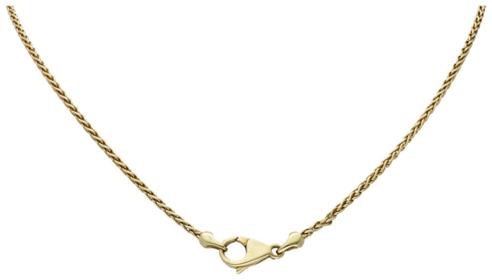 14K. Yellow gold link necklace and bicolor pendant set with approx. 0.07 ct. diamond. - Bild 2 aus 2