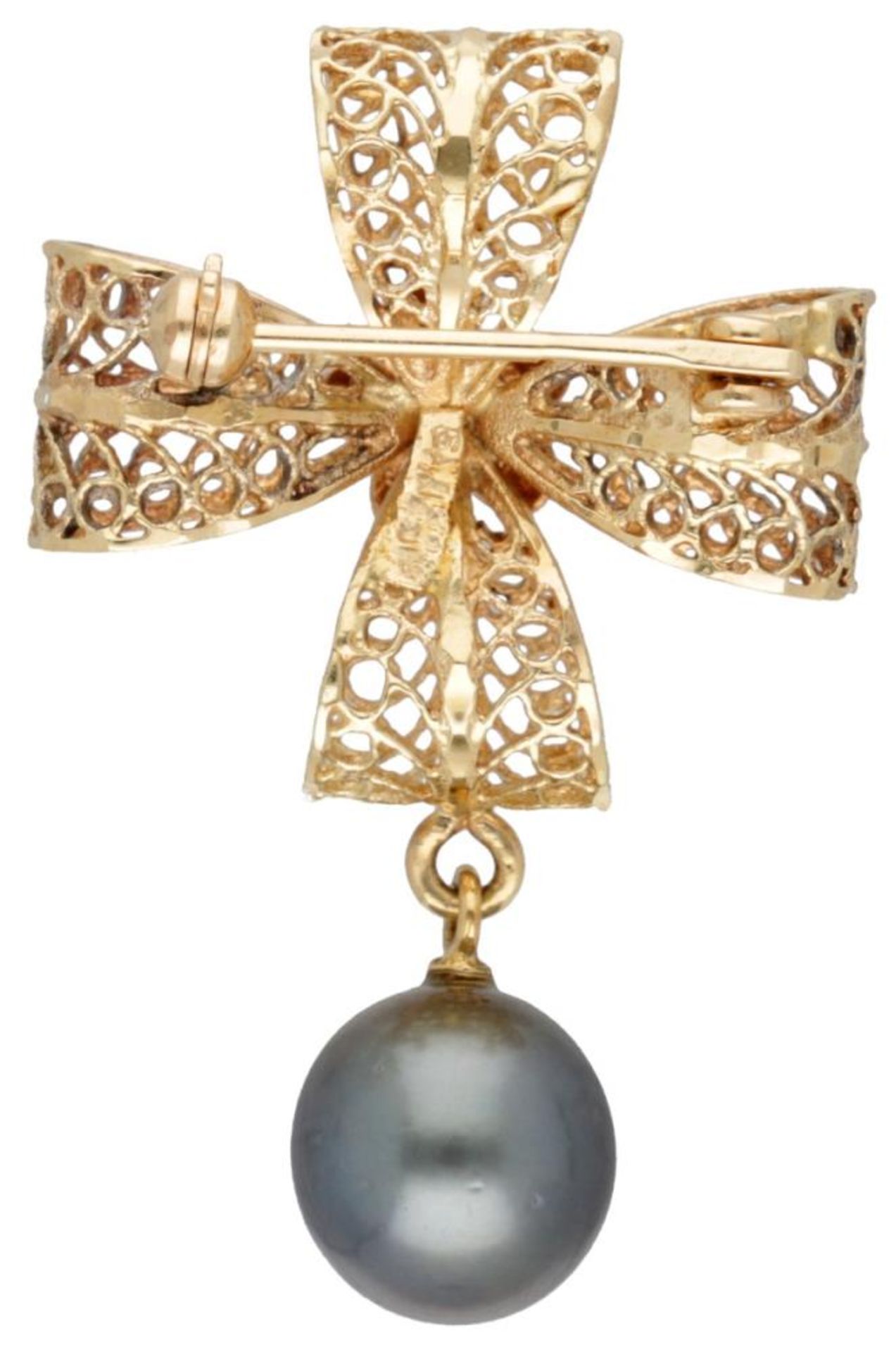 14K. Yellow gold brooch with rose gold flower set with a Tahiti pearl. - Image 2 of 2