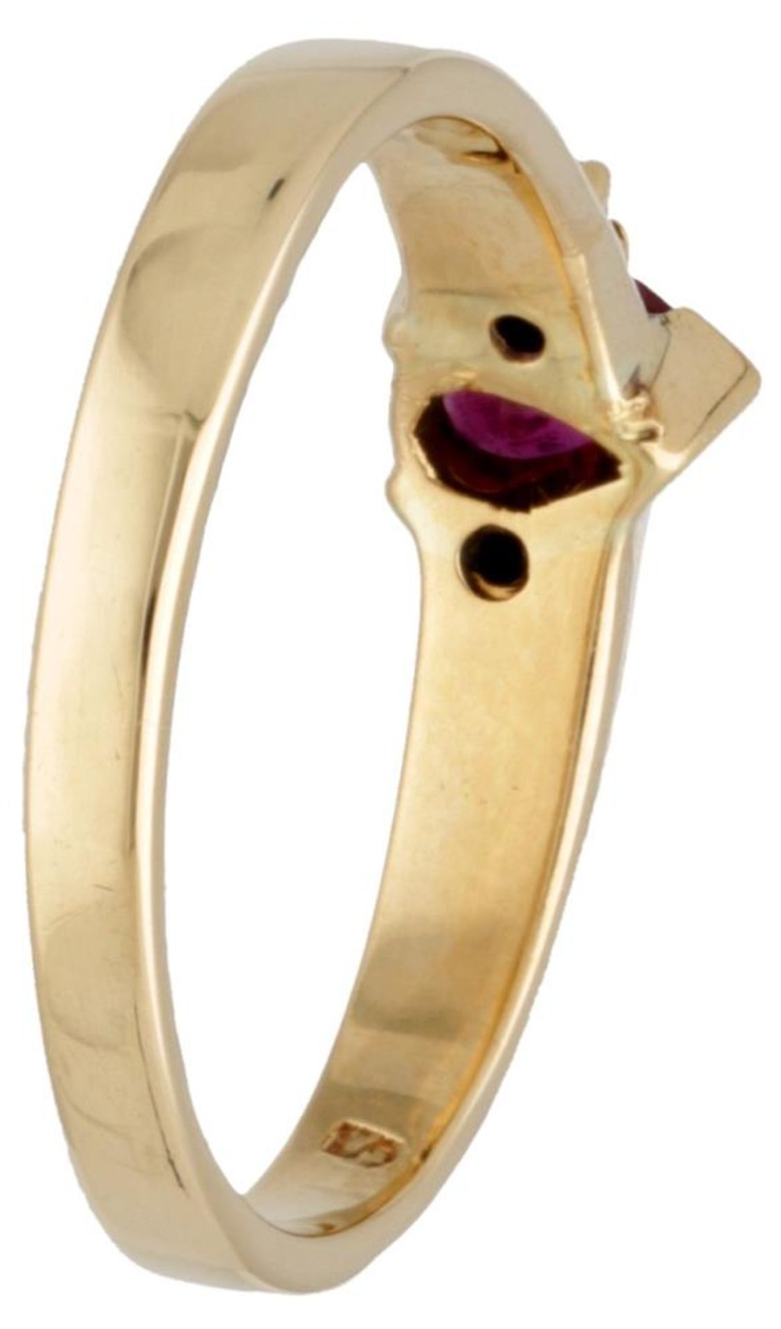 14K. Yellow gold ring set with approx. 0.35 ct. ruby and approx. 0.04 ct. diamond. - Bild 2 aus 2