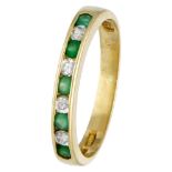 18K. Yellow gold ring set with approx. 0.18 ct. emerald and rhinestones.
