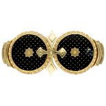 Antique 18K. yellow gold brooch with black enamel.