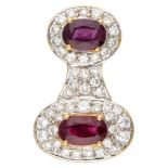 18K. Bicolor gold vintage pendant set with approx. 0.90 ct. diamond and approx. 1.91 ct. ruby.