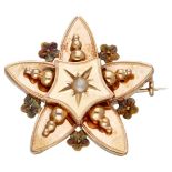 Victorian 18K. rose gold star-shaped brooch set with a pearl.