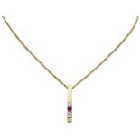 14kt. Yellow gold gourmet link necklace with pendant set with approx. 0.10 ct. ruby.