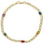 18K. Yellow gold link bracelet set with approx. 1.52 ct. ruby and approx. 0.36 ct. sapphire in total